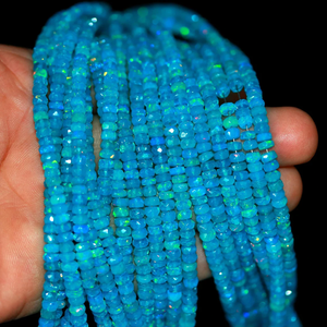 Paraiba bleu opale à facettes Rondelle perles 3-5mm éthiopien bleu opale de feu fabrication de bijoux gemmes perles de pierre naturelle - Product Image 5