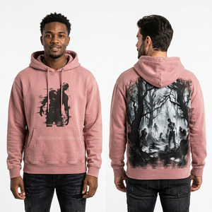 เสื้อฮู้ดลายกราฟิก Zombie Division Undead Reaper สีเขียวมะกอกแบบย้อมสีเอซิด พร้อมลายกริมรีปเปอร์แบบกรรไกร สำหรับผู้ชาย สไตล์สตรีทแวร์ - Product Image 3