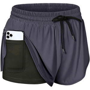 Pantalones Cortos Deportivos de Secado Rápido con Bolsillos, Cintura Elástica, Color Sólido, Tejido de Punto, Spandex, Poliéster, Pantalones Cortos para Entrenamiento - Product Image 3