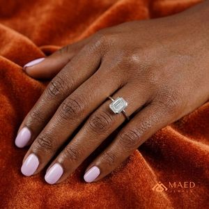 Luxury <b>Emerald</b> Cut <b>Ring</b> for Women Sterling <b>Silver</b> Bezel Set Wedding Anniversary Engagement Jewelry Elegant Gift USA - Product Image 4