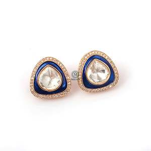 Jasmira Sapphire Blue Polki Stud Earrings in Rose and White Gold - Product Image 5