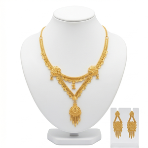 Divyoro Gold Plated Classic Ethnic <b>Statement</b> <b>Necklace</b> Set with Adjustable Length Tassel Earrings for Women Wedding Jewelry - Product Image 1