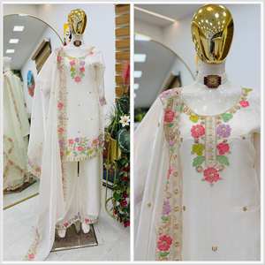 NUEVO SALWAR KAMEEZ DE DISEÑO MODERNO PARA FIESTAS Y BODAS, DE SECADO RÁPIDO, CON TRABAJOS EN RELIEF - Product Image 1