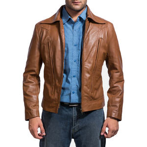 Chaqueta de Cuero Genuino Marrón para Hombre, Chaqueta de Cuero Clásica Informal, Chaqueta de Cuero Ajustada a la Moda, Fabricante Personalizado - Product Image 2