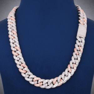 Cadena cubana bicolor hecha a medida con piedras de moissanita D VVS en plata de ley 925 estilo hip hop. - Product Image 1