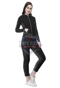 <b>Women</b> Solid Color <b>Velour</b> <b>Tracksuit</b> Hooded Zipper Full Sleeve Skinny Fit Ankle-Length Pants Breathable Casual Autumn Wear - Product Image 2