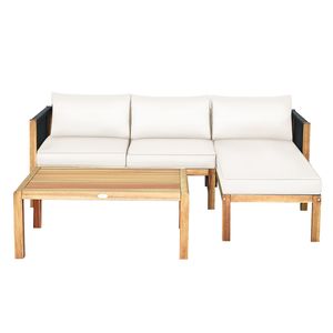 Ensemble de meubles de salon de jardin en bois d'acacia, 3 pièces, avec accoudoirs en corde de nylon - Product Image 1