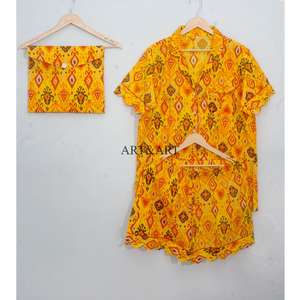 Ensemble de pyjama court pour femmes en coton 100% imprimé à la main, style indien floral, décontracté, léger, respirant, été, printemps, automne - Product Image 6