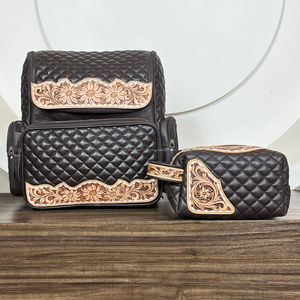 New Luxury Designer Hand Tooled Genuine Leather Quilted Backpack & Toiletry <b>Bag</b> <b>Set</b> Western Style <b>Travel</b> Combo for Men & Women's - Product Image 4