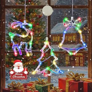 Multicolor X-Mas Tree Reindeer with 3 <b>Window</b> <b>Lights</b> Battery Operated Christmas <b>Window</b> Decorations <b>Light</b> Suction - Product Image 1