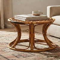 Tabouret rond en rotin fait main, style mid-century modern, meubles de salon, tabouret ottoman en canne, provenant de l'Uttar Pradesh