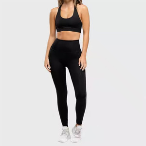 New Arrival Womens Solid Front High Waist <b>Mesh</b> Yoga Set <b>Leggings</b> Sports Bra Four Way Stretch Moisture Wicking Gym Fitness - Product Image 5