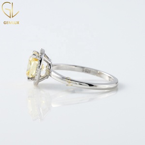 Halo Engagement <b>Ring</b>, <b>Solitaire</b> Wedding <b>Ring</b>, 10k White Gold Canary Yellow Cushion Cut Moissanite Diamond Halo <b>Solitaire</b> <b>Ring</b> - Product Image 5