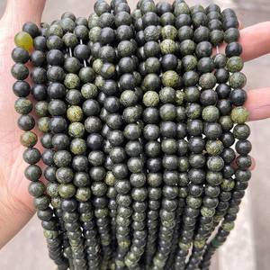 Perles de chapelet en pierre précieuse serpentine verte foncée naturelle, lisses, brin complet de 15,5 pouces, perles en vrac certifiées IGI du Rajasthan pour le bricolage - Product Image 2