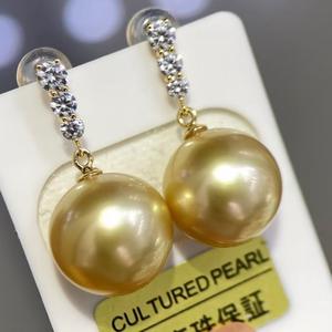 Boucles d'oreilles en perles d'or naturel de 15-16 mm, argent pur, tendance, atmosphériques, perles légèrement imparfaites, taille géante - Product Image 2