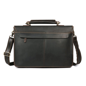 Sac rigide en cuir Crazy Horse pour homme, sac messager rétro, sacoche classique de grande capacité en cuir véritable pour ordinateur portable de 15 pouces - Product Image 5