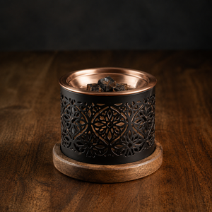 Brûleur à Bakhoor en bois arabe avec cage en métal doré et pince, brûleur à Oud islamique décoratif, parfum d'ambiance festif pour la maison, Ramadan, Aïd - Product Image 5