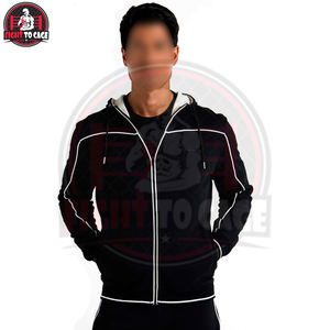 Service OEM ODM, tenue chic d'automne pour tous les jours, sweat-shirt à capuche zippé pour homme en coton de haute qualité, couleur noir clair, manches longues, vêtements décontractés - Product Image 4