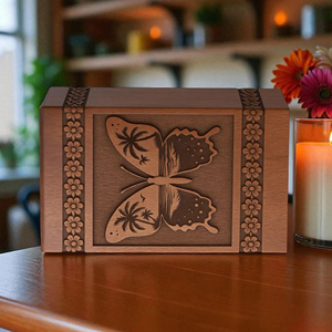 Butterfly & Palm <b>Tree</b> Cremation Urn: Engraved Rosewood, Personalized Memorial urn Memorial Keepsake by AYAANS - Product Image 4
