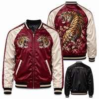 Dravelle Industry – Nouvelle veste Sukajan unisexe en laine brodée, réversible, coupe-vent, avec patchwork tigre, pour l'hiver, style Yokosuka