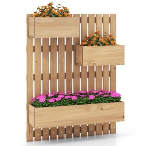 Bac à légumes surélevé en bois avec treillis, doublures en tissu et fonction d'arrosage pour plantes d'extérieur - Product Image 1
