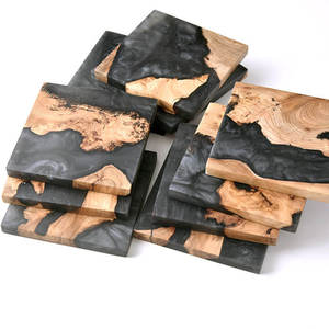 Sous-verres carrés modernes de luxe léger en résine et bois, tapis isolants thermiques réutilisables 9,8 cm, vente en gros - Product Image 3