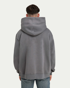 Men's Grey Hooded <b>Sweatshirt</b> Regular Fit Solid Color Casual French Terry Knitted Autumn Wear - Product Image 3