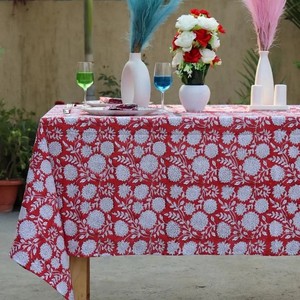 Mantel de Algodón con Estampado Floral Rojo, Tamaño Personalizado, Elegante Mantel con Estampado Indio, Diseño Étnico, Mantel Rectangular Estampado - Product Image 5