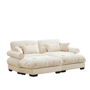 Divano Moderno Oversize a 2 Posti in Velluto con Pouf, Braccioli Imbottiti, Cuscino Lombare e Cuscini Decorativi per Soggiorno - Product Image 6