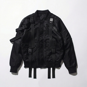 Black Tactical <b>Harness</b> Bomber Jacket | Multi Strap Utility Streetwear Bomber | Techwear Cargo Jacket | Custom OEM Manufacturer - Product Image 1