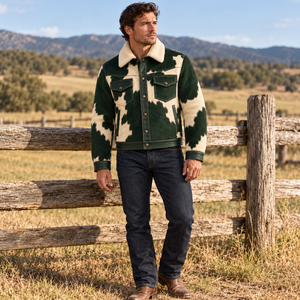Veste Western Homme Personnalisée en Cuir de Vachette Vachette Verte Forêt avec Col en V, Manteau de Cowboy pour Ranch, Fabricant OEM en Gros, Hiver Premium - Product Image 5