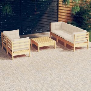 Conjunto de Muebles de Jardín Modulares de Madera de Pino Sólido Color Crema, con Tapicería de Poliéster, Elegantes y Resistentes para Exteriores - Product Image 1