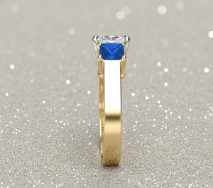 Anillo de Compromiso con Tres Piedras de Diamante Corte Princesa Creado en Laboratorio Stonewels, con Piedras Laterales de Zafiro Azul, Estilo Vintage - Product Image 3