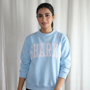 Sharks Light Blue Crew Neck Sweatshirt Oversized Cotton <b>Pullover</b> Casual Unisex Autumn Wear CLUSH SPORTS - Product Image 1