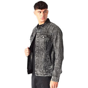 Men's Eco-friendly Stonewashed Denim Jacket Genuine Leather Shell <b>Covered</b> <b>Button</b> Closure Regular Fit Turn-down Collar Casual - Product Image 2