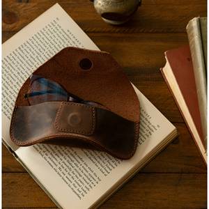 Custom Logo Genuine Leather <b>Glasses</b> Sleeve Soft Reading Eyewear Case Vintage Cowhide Pouch Portable Cover Bag LGC-0003 - Product Image 2