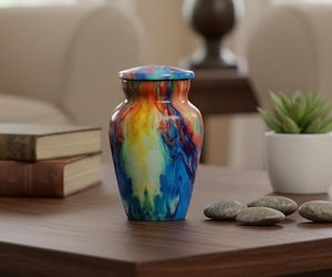 Handmade <b>Ceramic</b> Teardrop Urn Multicolor Swirl Design Pet Casket Memorial Vase Durable Crafted for Pet Memorials - Product Image 4