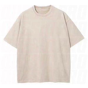 T-shirt en coton mélangé polyester tricoté effet délavé, avec broderie logo personnalisée, 100 % coton, coupe oversize unisexe, style streetwear - Product Image 1