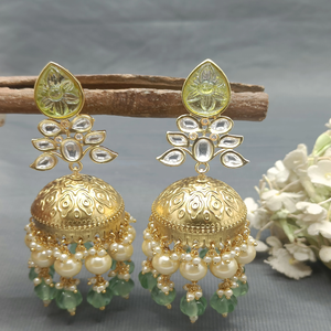 Boucles d'oreilles pendantes Jhumki en laiton plaqué or avec fleurs en moissanite, 3 mm d'épaisseur, tendance et élégantes pour femme, référence KE 017 - Product Image 3