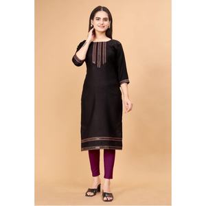 FANTAISIE DENTELLE DE COTON TRAVAIL PRÊT À PORTER SEULEMENT KURTI NOIR - Product Image 1