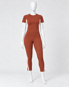 <b>Women's</b> 2 Piece Workout Set <b>Short</b> Sleeve Top Mid Waist Knitted Quick Dry Breathable <b>Leggings</b> Solid Pattern Custom Private Label - Product Image 4
