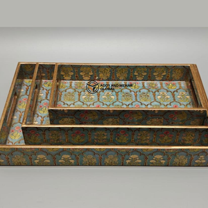 ชุดถาดเสิร์ฟเคลือบสีเขียวลายเรขาคณิต 3 ชิ้น – ถาดซ้อนกันได้ทำจาก MDF และกระดาษ ปลอดภัยสำหรับอาหาร ดีไซน์ทันสมัยหรูหรา สำหรับห้องครัว ห้องรับประทานอาหาร และตกแต่งบ้าน - Product Image 5