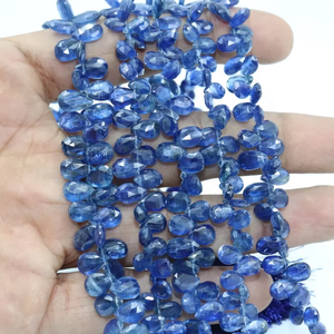 AAA Blue Kyanite Faceted Pear Shape 6*8mm Briolette Beads 8 Inches Side Cut Wholesale <b>Stone</b> Beads Kyanite Pear - Product Image 1