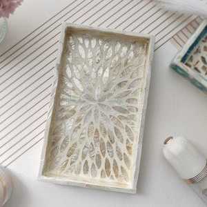 Luxury Classic Design Bone Inlay Resin and MDF Serving <b>Tray</b> with Polished Metal Handle for Wedding at Economical Price - Product Image 3