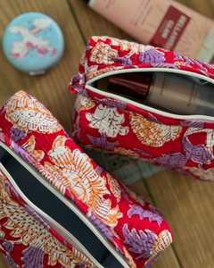 Quilted Cotton Beauty/Travel Pouches Set 3 <b>Makeup</b> Storage Zipper Bags Hand printed Bags Pouch Jewelry Toiletry Shaving Cotton - Product Image 5