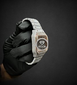 นาฬิกาข้อมือสแตนเลสสตีลแบบ Iced Out ประดับเพชร VVS Moissanite หน้าปัดทรงสี่เหลี่ยม แสดงเวลาแบบอนาล็อก ระบบควอตซ์ กระจกคริสตัล สไตล์โบราณ ฮิปฮอป สำหรับทั้งชายและหญิง - Product Image 2