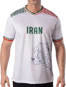 Maillot de football blanc personnalisé de l'équipe nationale d'Iran, imprimé léopard, respirant, en polyester, avec col en V brodé, design sportif - Product Image 3
