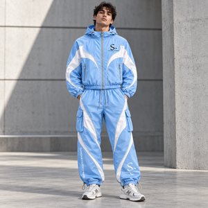 Ensemble coupe-vent d'été respirant personnalisé pour homme, streetwear 2 pièces, veste 80% nylon et pantalon de jogging, survêtement OEM marque privée - Product Image 1