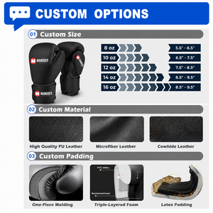 Gants de boxe Sanda professionnels en gros, logos personnalisés, 8oz 10oz 12oz 14oz, en cuir PU avec fermeture pour la boxe et le Muay Thai - Product Image 4