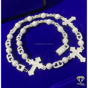 Collier de luxe en argent sterling 925 avec diamant Moissanite, style chaîne cubaine, accent croix, bijoux de mode Hip Hop pour hommes et femmes - Product Image 2